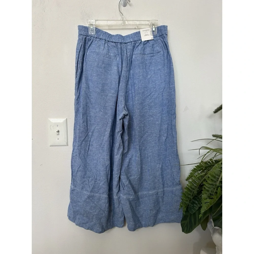 NWT Banana Republic Blue Linen Crop Wide Leg Pants Beach Summer Trouser Sz M
